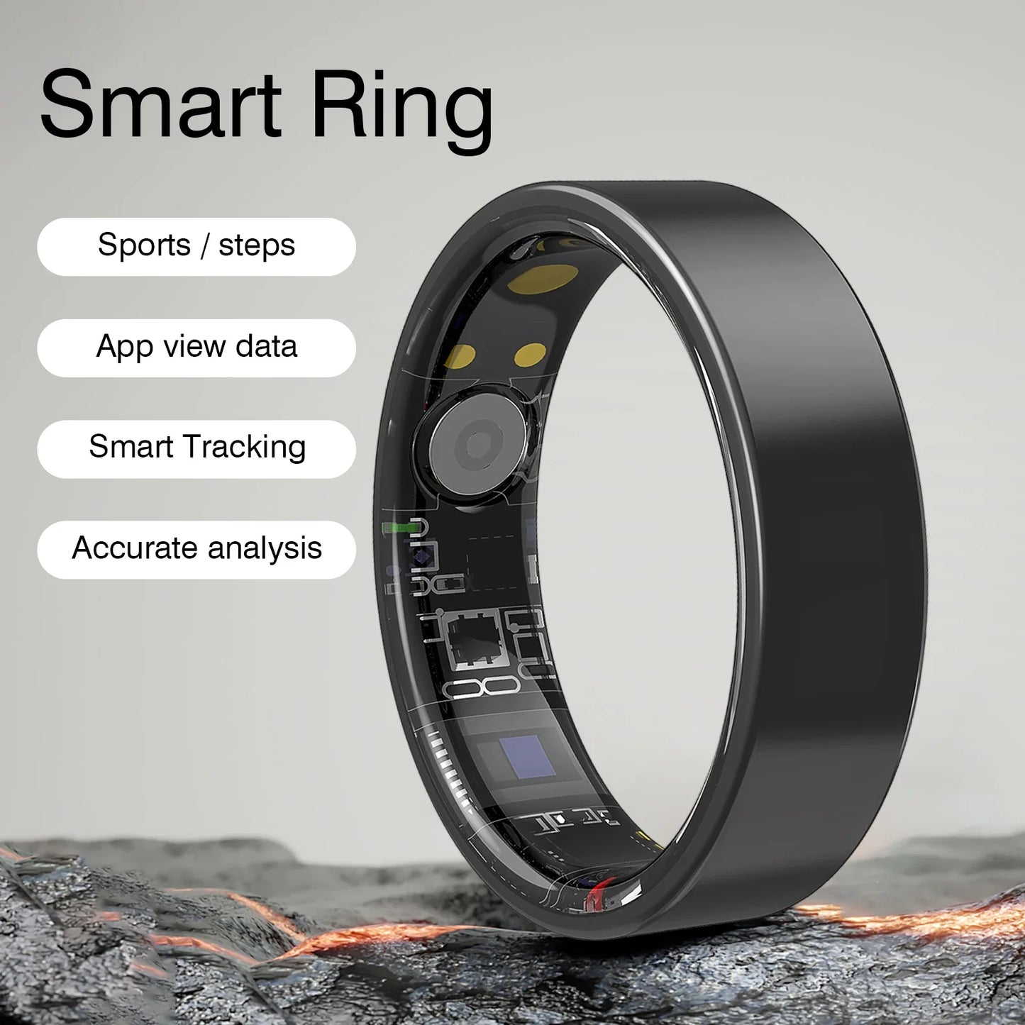 Smart Ring Touch Screen Stainless Steel Multi-Sport Mode Sleep Tracking Calories Long Battery Life