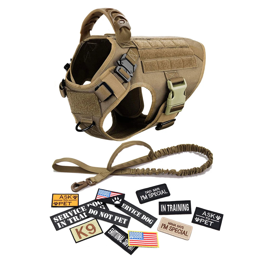 Tactical Dog Harness Set with Leash and Patches for Training