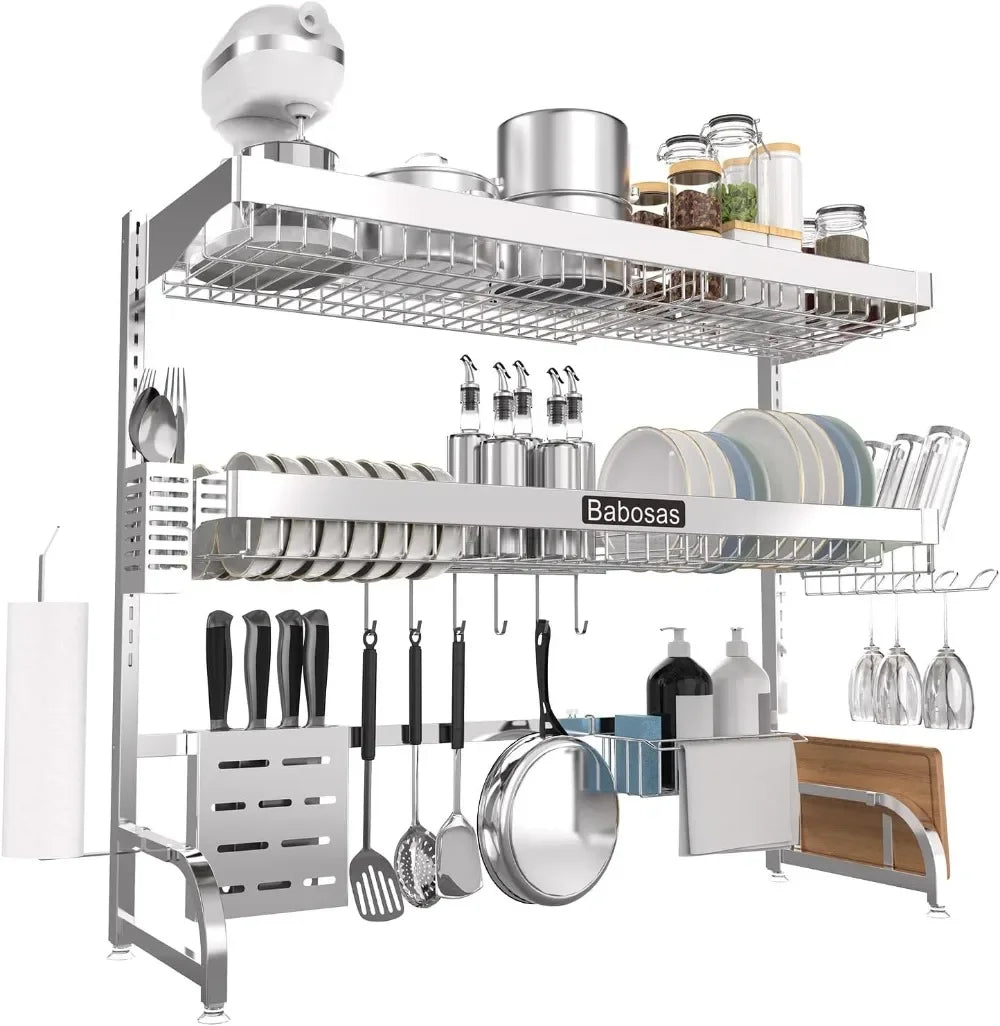 Over The Sink Stainless Steel Dish Drying Rack With Storage