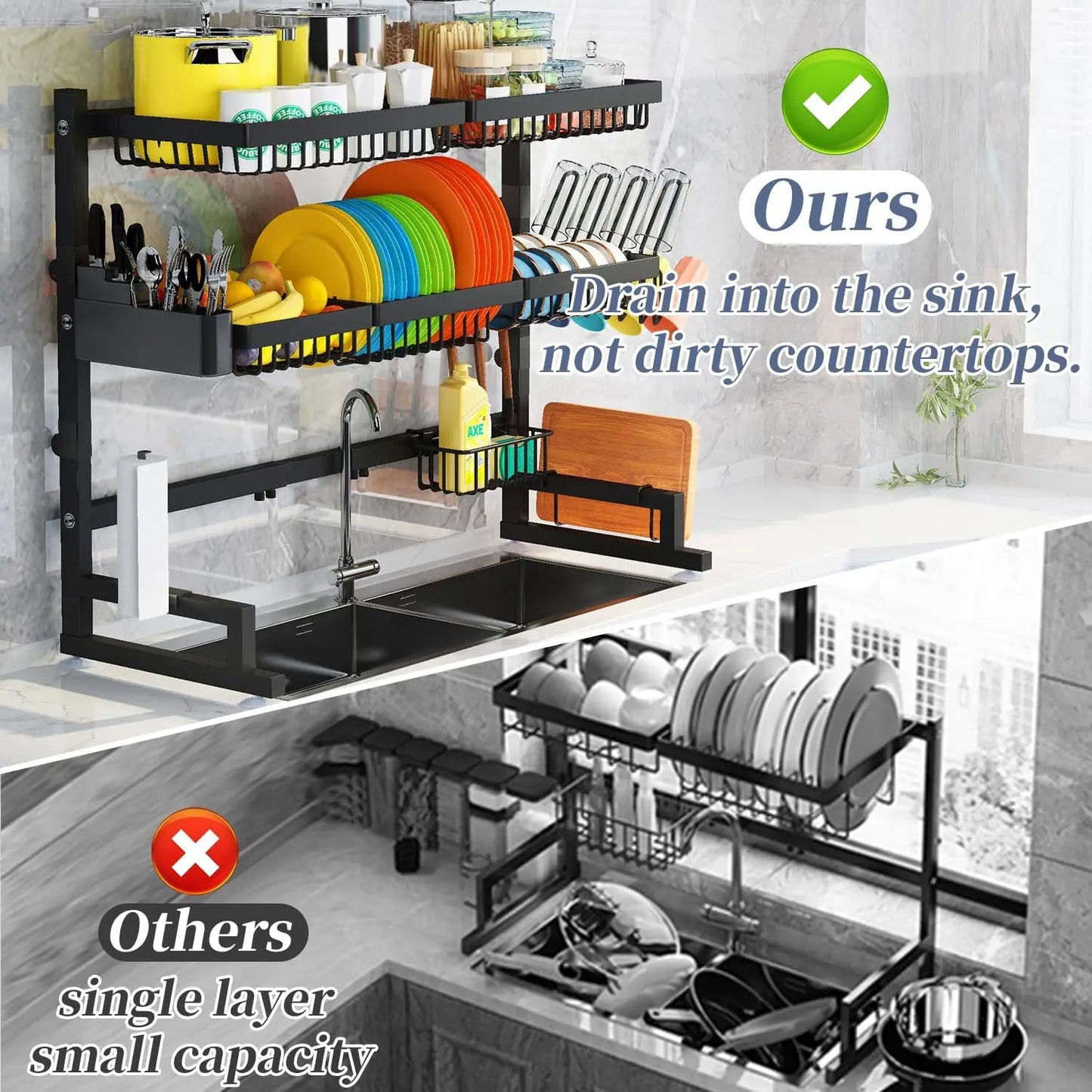 Expandable Over The Sink Dish Drying Rack Two Tier Design