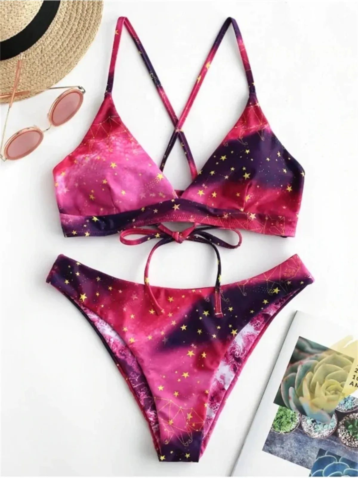 Starry Sky Print Reversible Bikini Set for Women