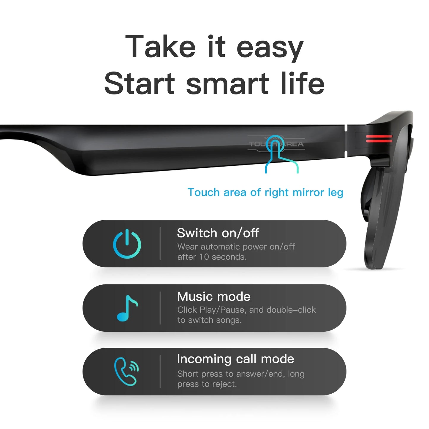 EIGIIS New GS200 Smart Glasses Wireless Call Music Playback Half Frame Sunglasses With Blue Light UV Protection IP67 Waterproof