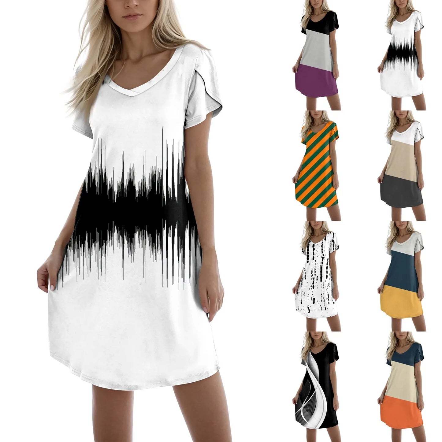 Elegant Casual V Neck Short Sleeve Women's Summer Dress