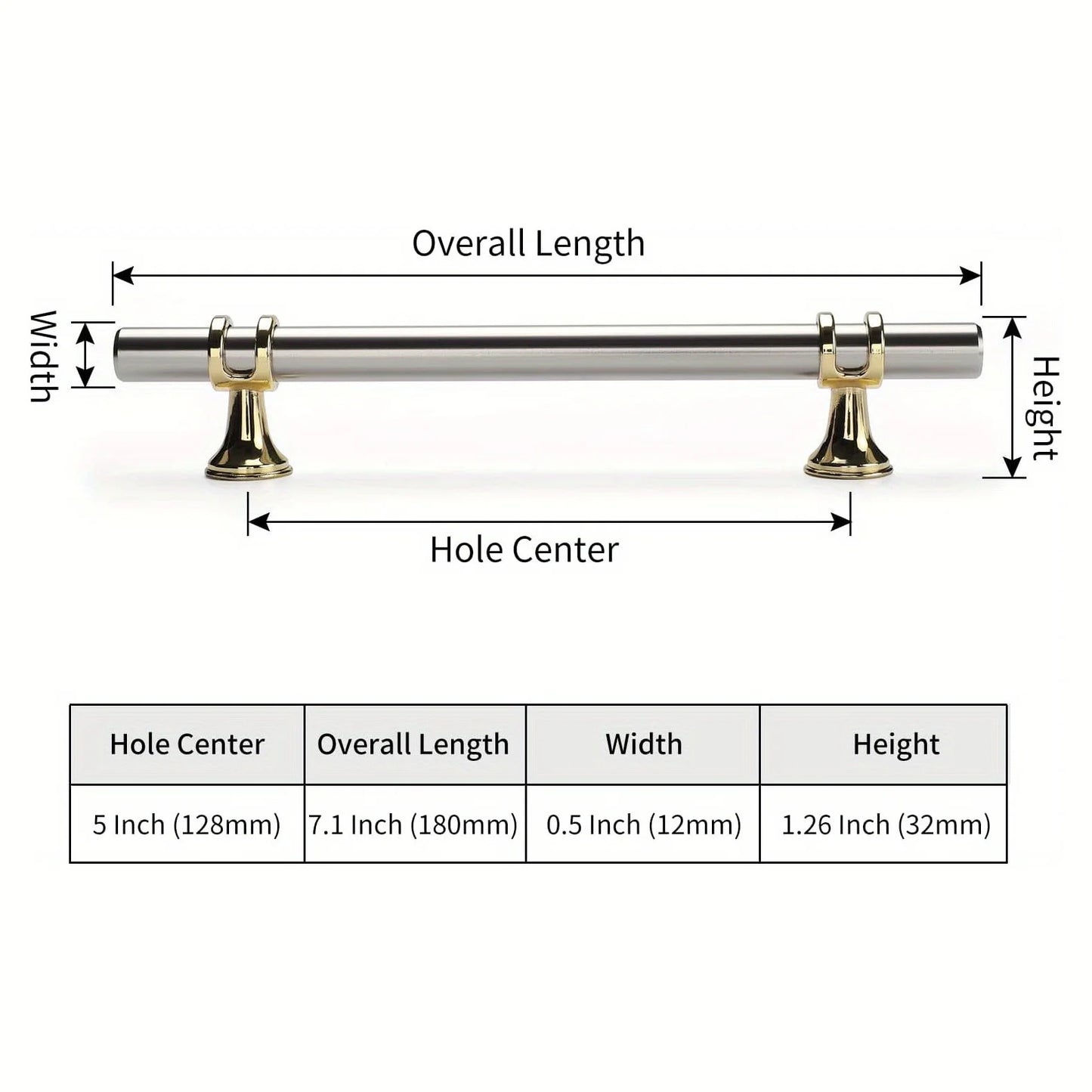 Brushed Nickel Cabinet Pulls and Golden Knobs Set of Ten