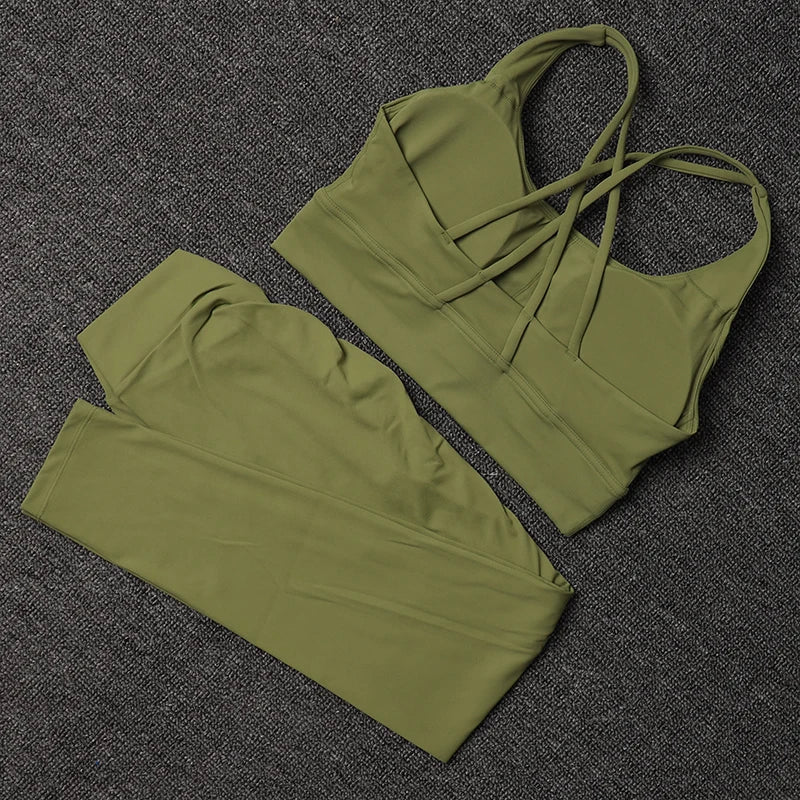 Women's Yoga Set with V Back Leggings and Sports Bra