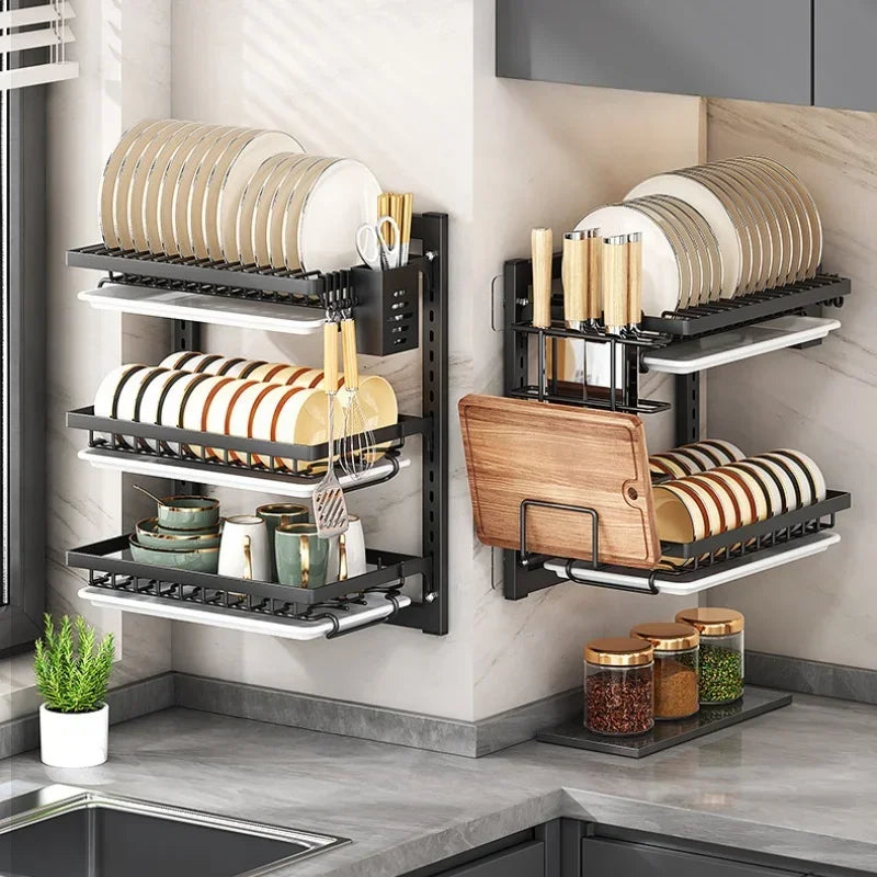 Wall Mounted Multifunctional Kitchen Dish Rack Organizer and Storage