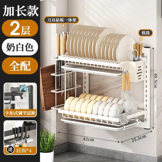 Wall Mounted Multifunctional Kitchen Dish Rack Organizer and Storage