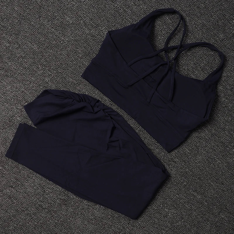 Women's Yoga Set with V Back Leggings and Sports Bra