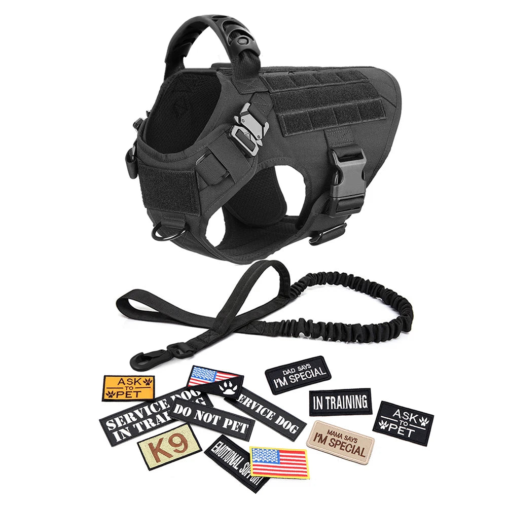 Tactical Dog Harness Set with Leash and Patches for Training