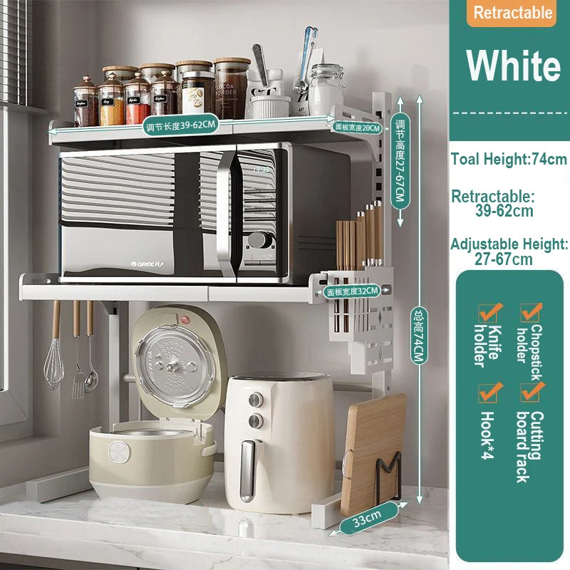 Retractable Microwave Oven Storage Rack for Organized Kitchen