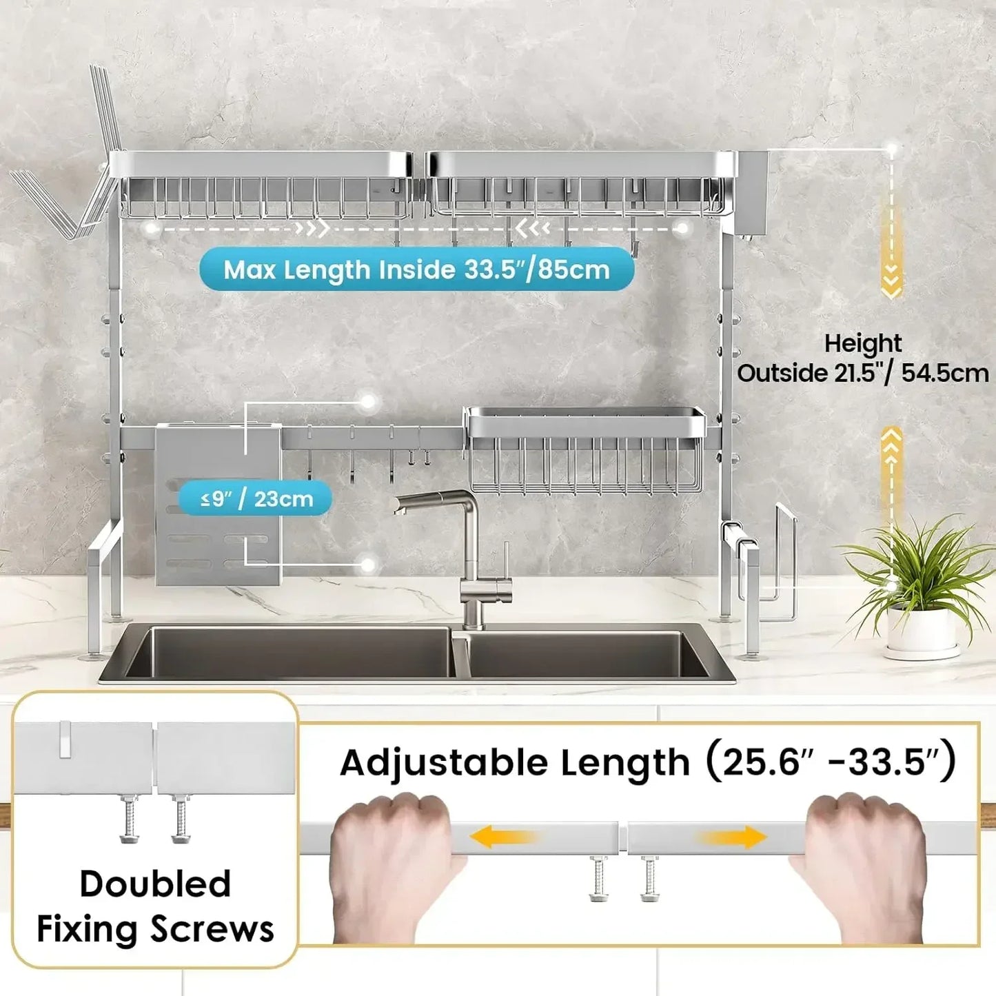Stainless Steel Over The Sink Dish Drying Rack Organizer