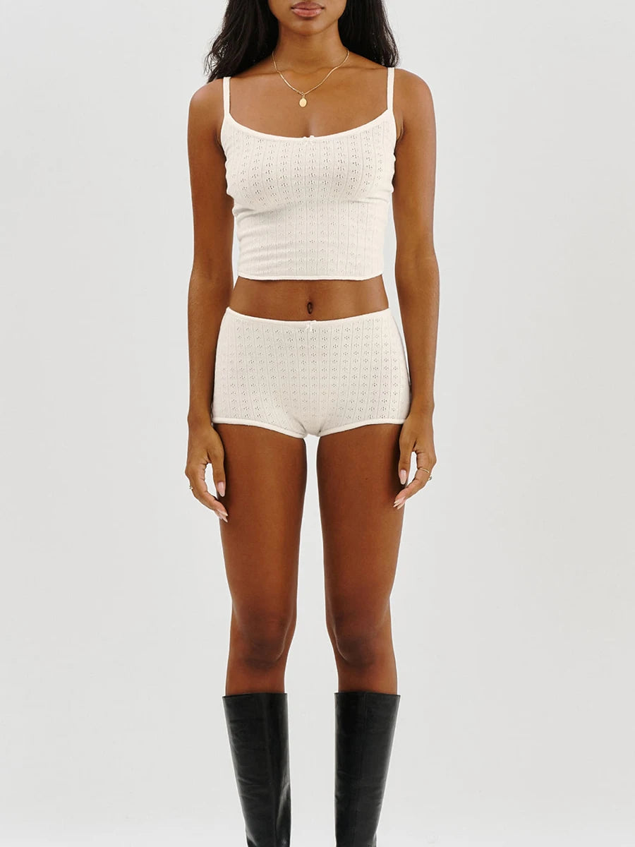 Women’s Bow Sleeveless Camisole and Elastic Shorts Pajama Set