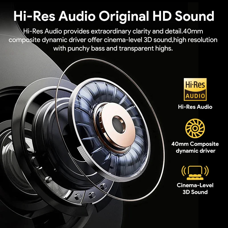 QCY H3 ANC Wireless Headphones Bluetooth 5.4 Hi Res Audio Over Ear Headset 43dB Hybrid Active Noise Cancellation 60 Hour Battery Life
