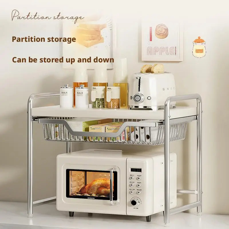 Kitchen Countertop Microwave Shelf Rack and Organizer Solution