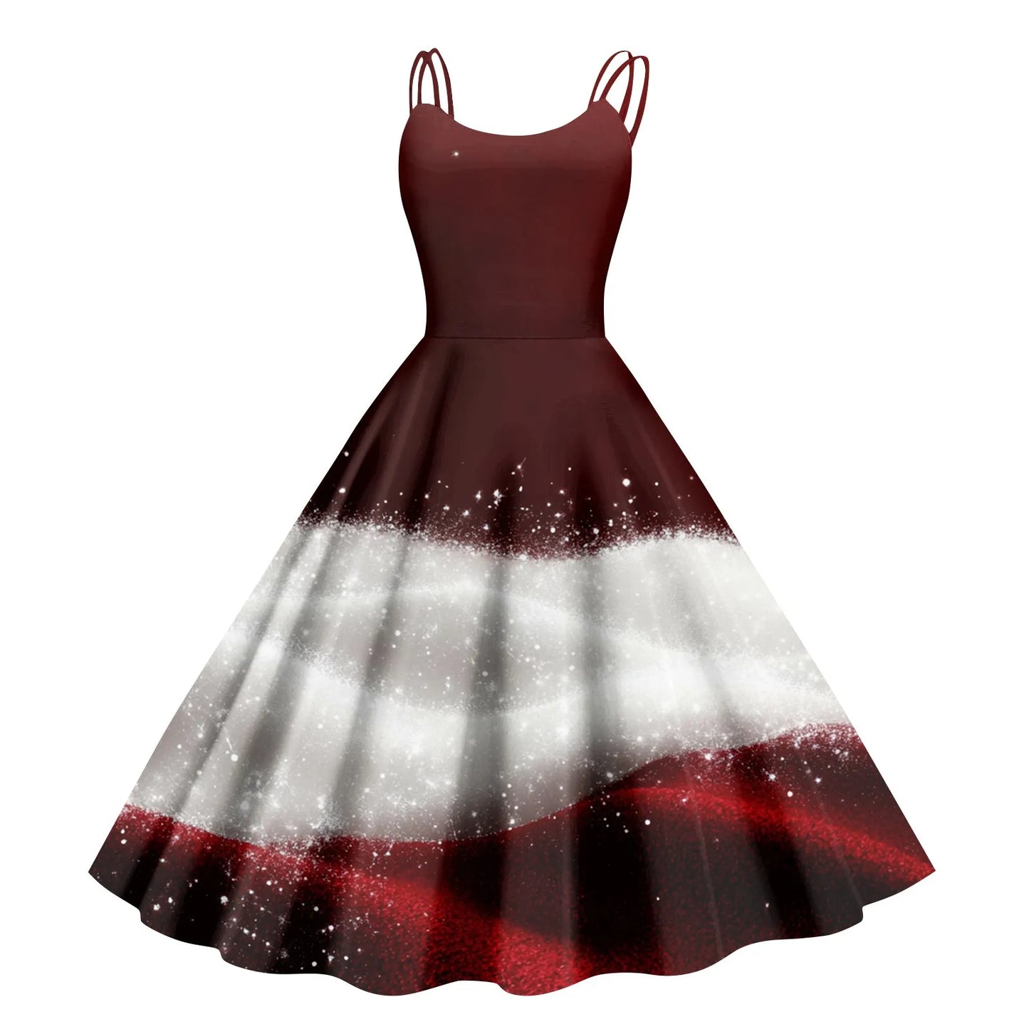 Vintage Santa Print Off Shoulder Christmas Party Dress for Women