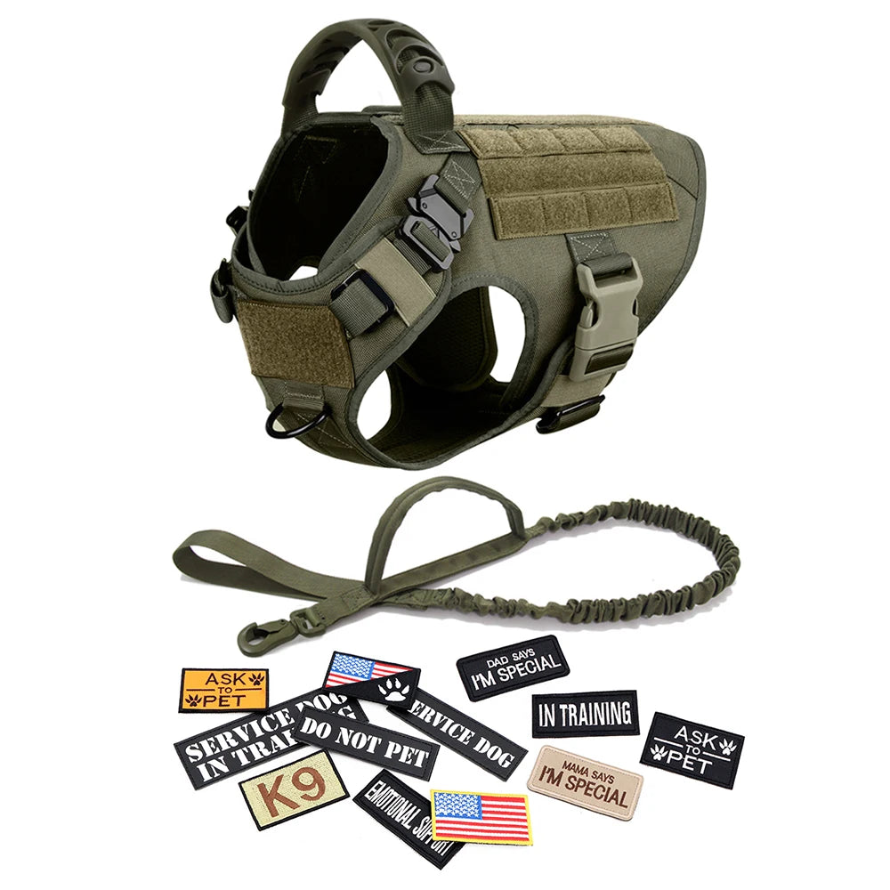 Tactical Dog Harness Set with Leash and Patches for Training