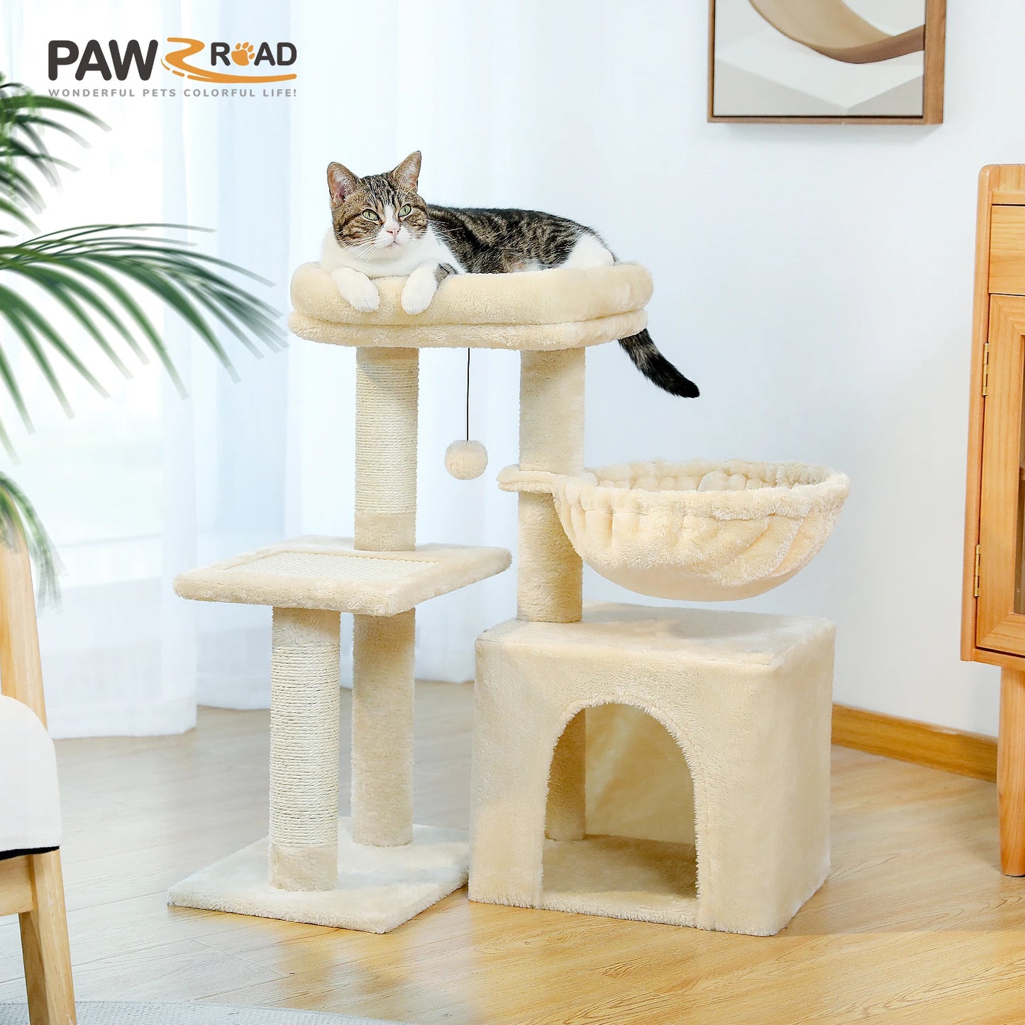 Indoor Cat Tree with Scratching Posts and Hammock Perch