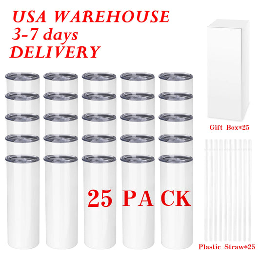 25Pack 20OZ Vacuum Insulated Travel water bottle - Stainless Steel Sublimation Blank,for summer to keep cool with drinkware cups