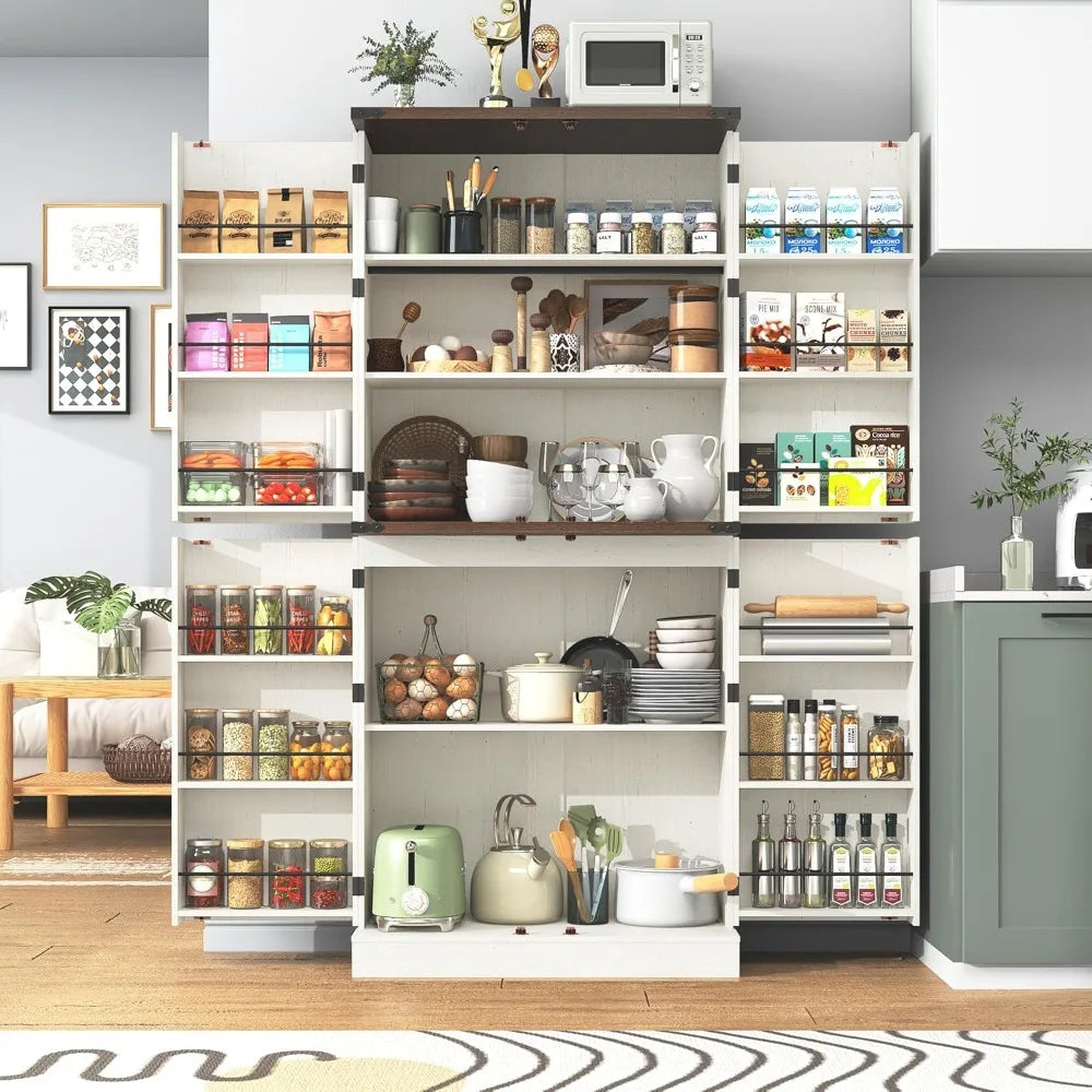Farmhouse Kitchen Pantry Cabinet with Barn Doors and Adjustable Shelves