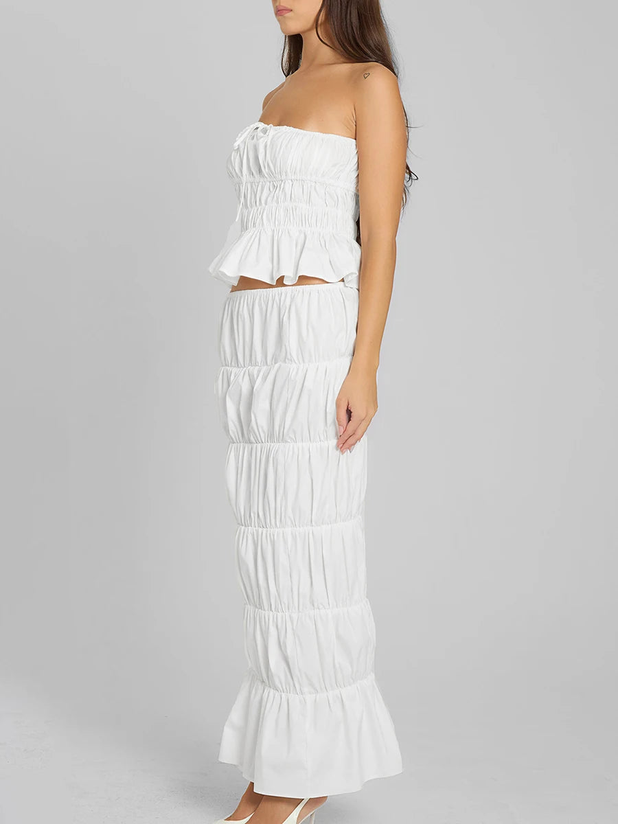 Elegant Off-Shoulder Crop Top and Maxi Skirt Summer Set