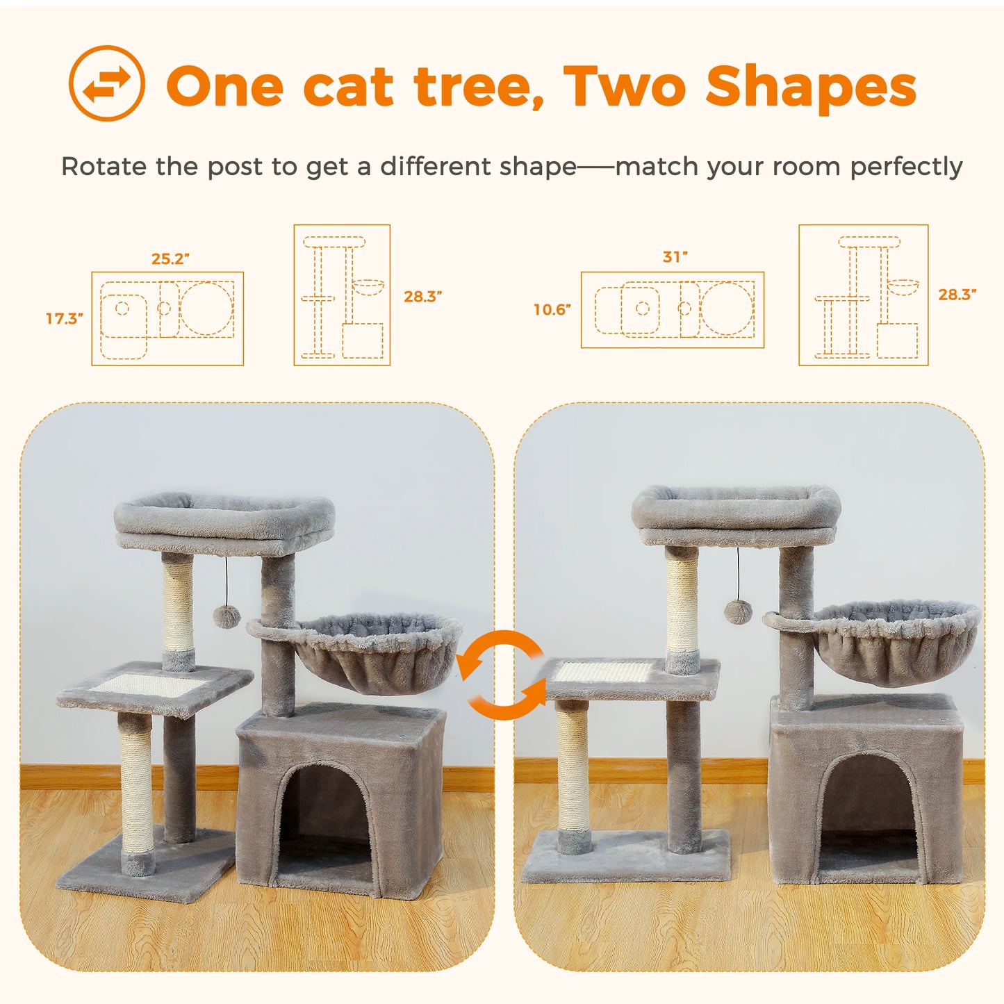 Indoor Cat Tree with Scratching Posts and Hammock Perch