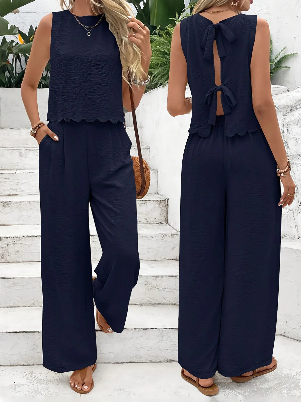 Summer Women's Two Piece Lace Up Outfit Set