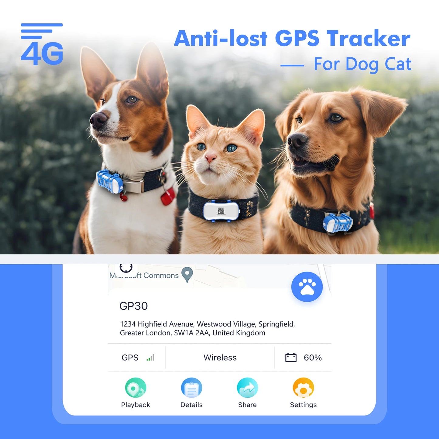 4G GPS Pet Tracker with App Live Tracking and Alerts