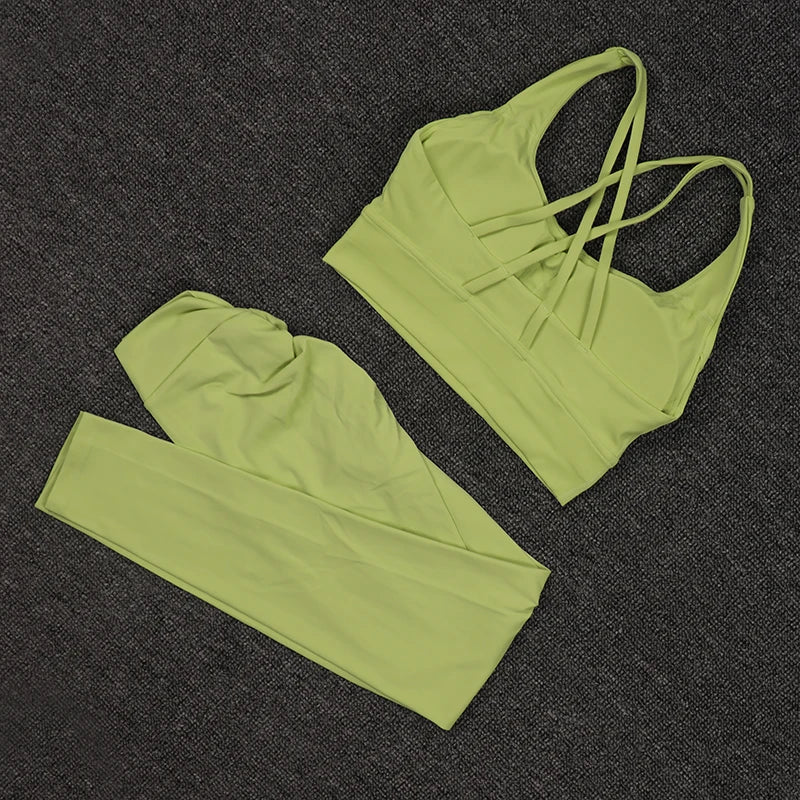 Women's Yoga Set with V Back Leggings and Sports Bra