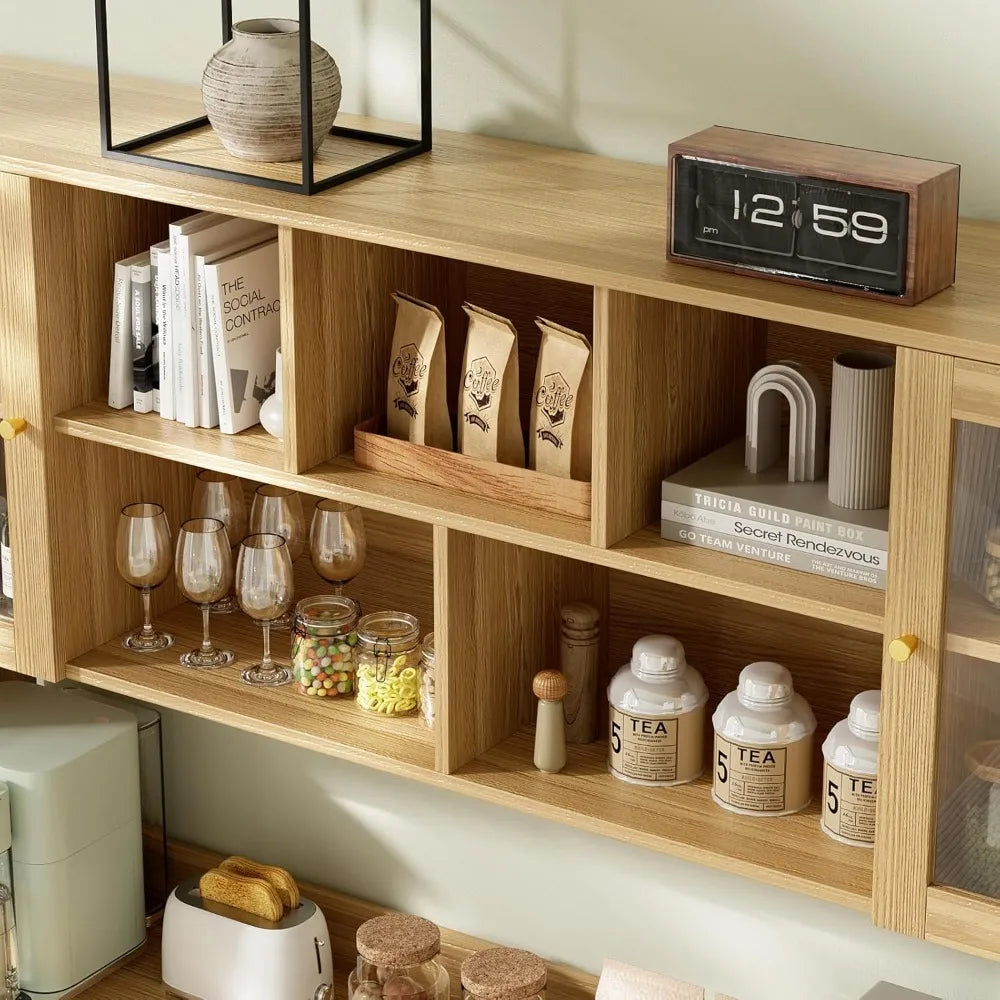 Elegant Kitchen Hutch Cabinet With Glass Doors and Drawers