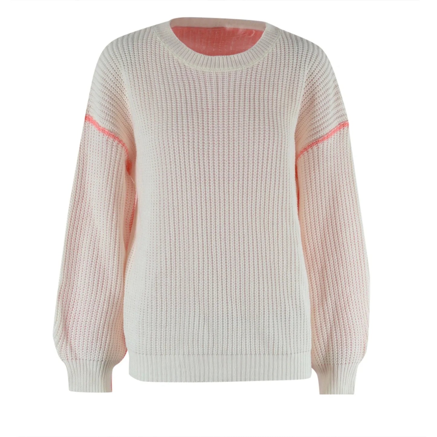 Women's Casual Sweater Loose Round Neck Two Color Contrasting Knit Sweaters Bulk Trendy Sweaters Classic Clothes for Women