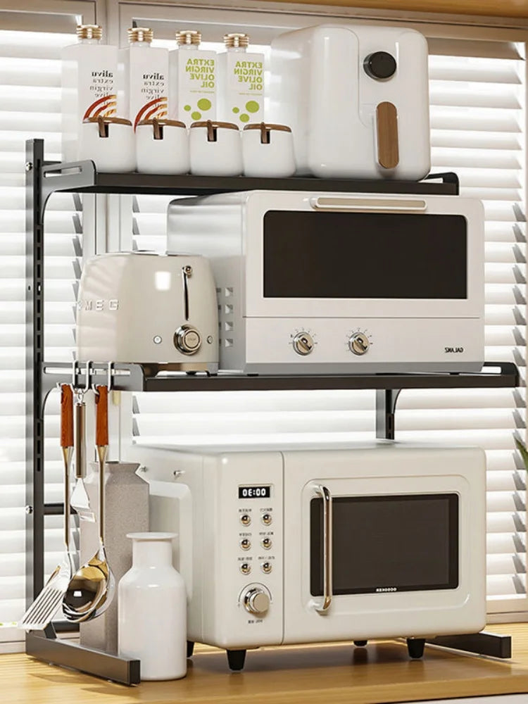 Retractable Microwave Oven Storage Rack for Organized Kitchen