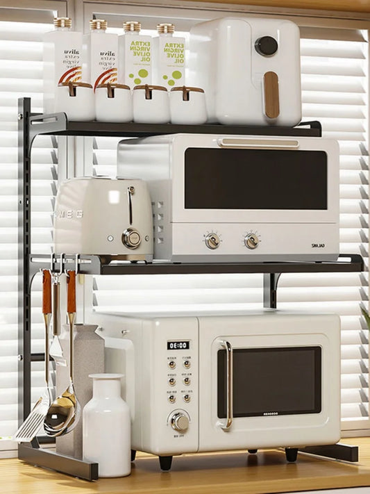Retractable Microwave Oven Storage Rack for Organized Kitchen