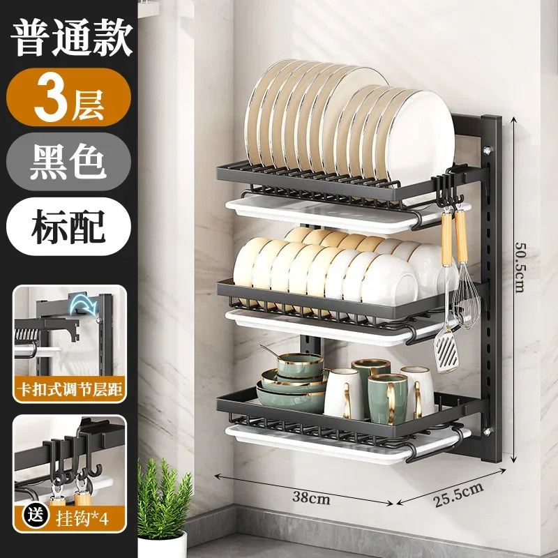 Wall Mounted Multifunctional Kitchen Dish Rack Organizer and Storage