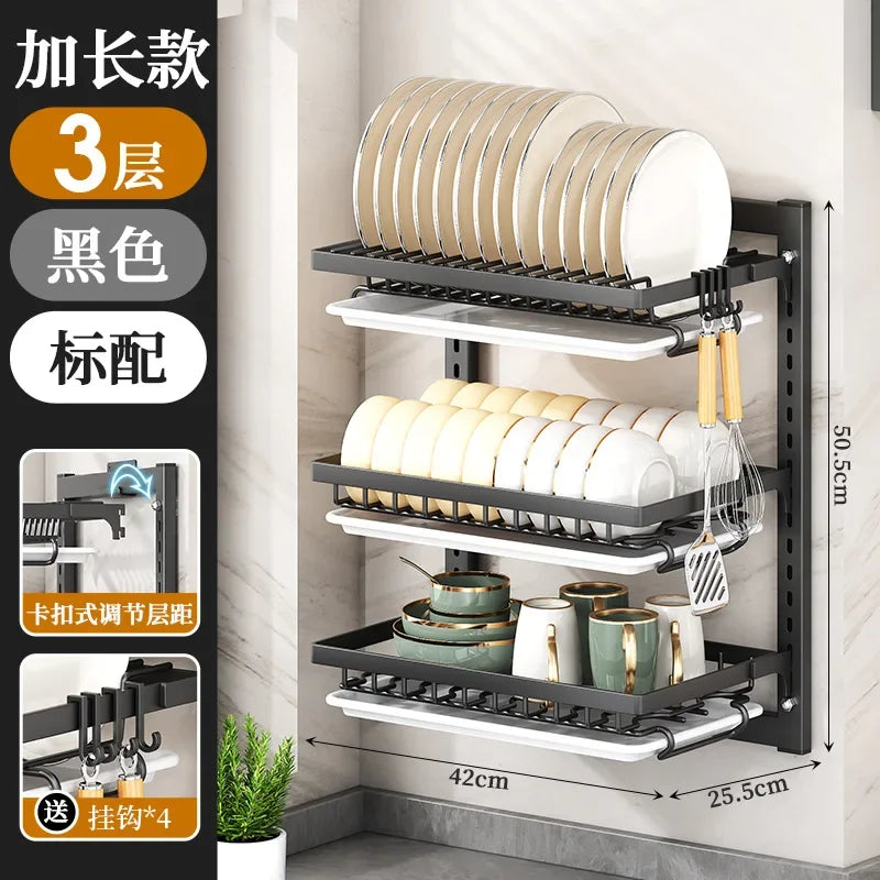 Wall Mounted Multifunctional Kitchen Dish Rack Organizer and Storage