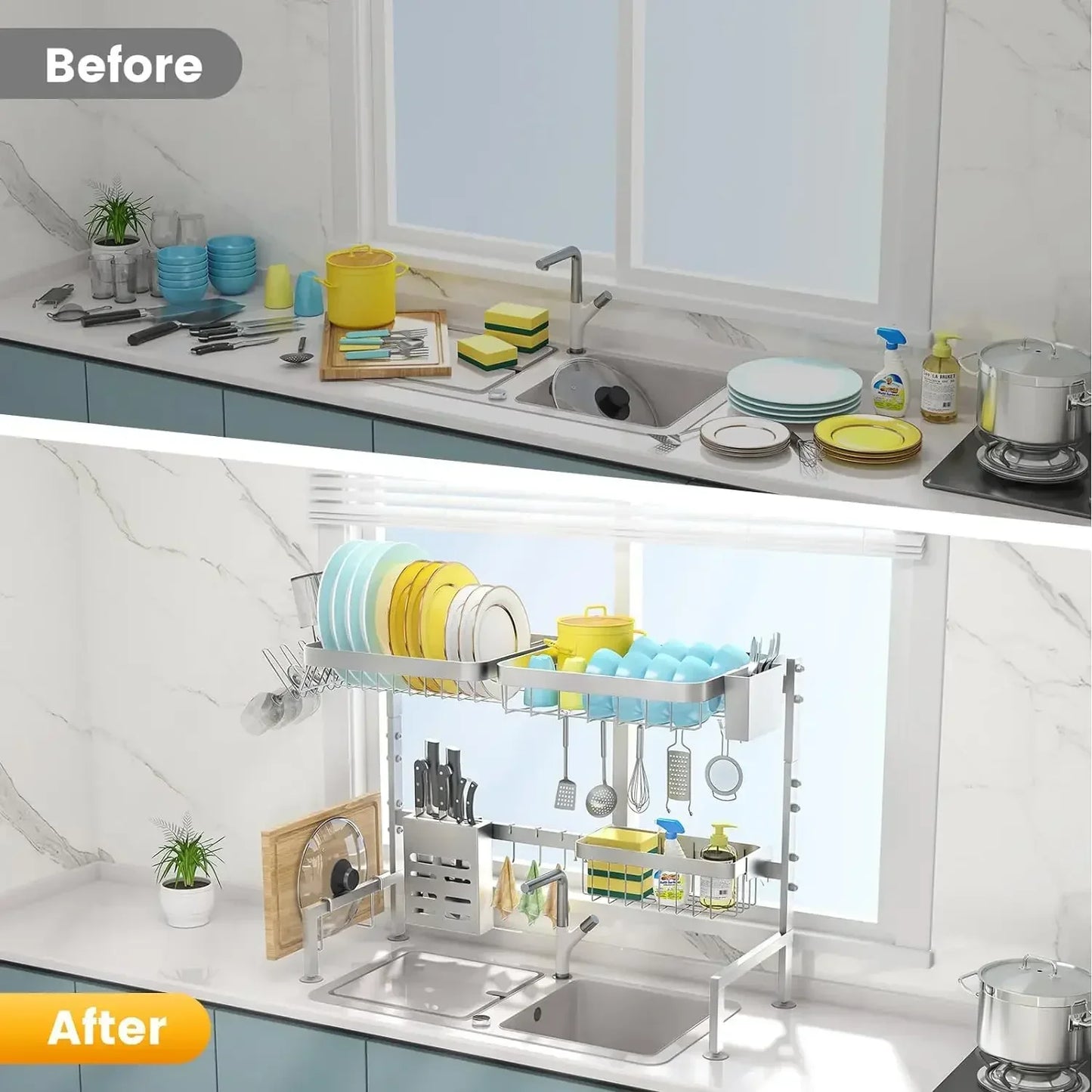 Stainless Steel Over The Sink Dish Drying Rack Organizer