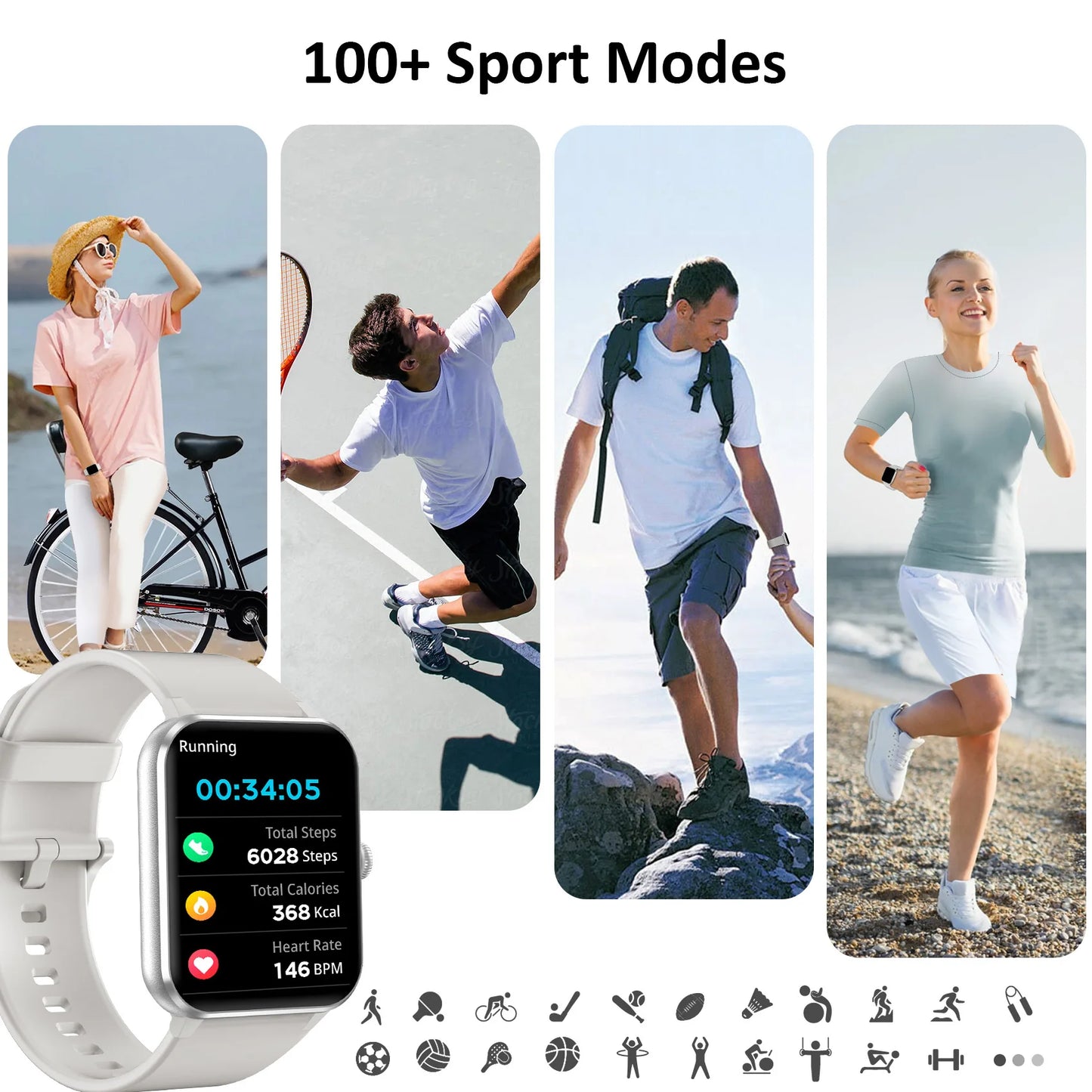 Smart Watch Bluetooth Calling 1.85 Inch Full Touch HD Fitness Tracker with Voice Assistant