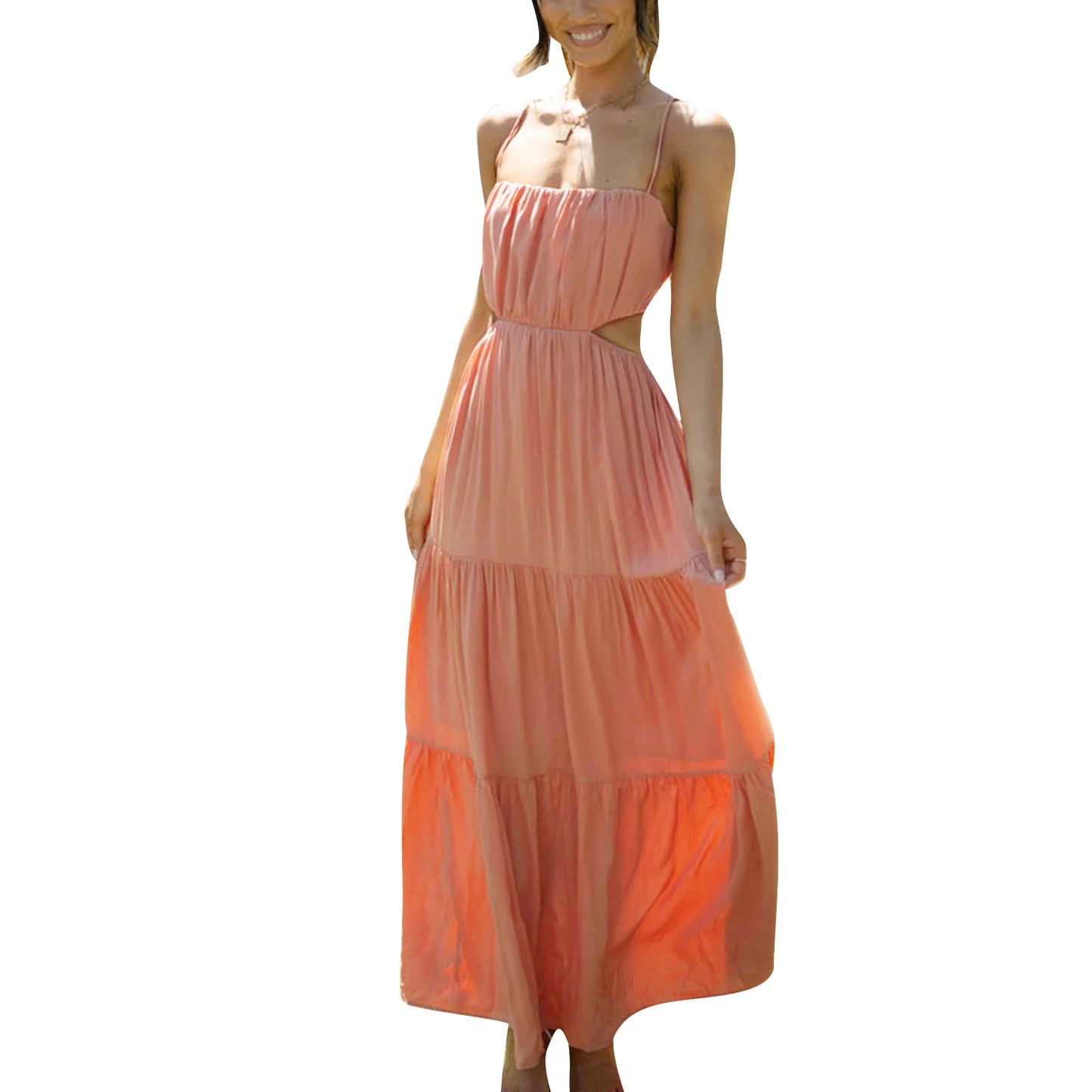 Elegant Sleeveless Maxi Dress with V-Neckline and Ruched Waist Detail for Women s Summer Fashion