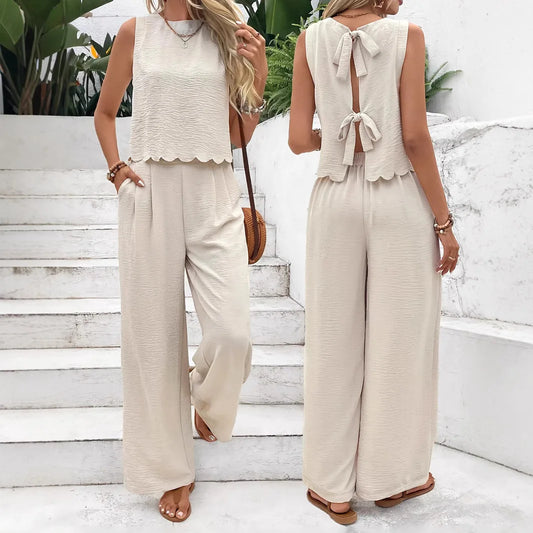 Summer Women's Two Piece Lace Up Outfit Set