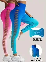2 Pack US Local Women’s Gradient Hollow Out Yoga Pants High Waisted Tummy Control Buttocks Lift Athletic Leggings