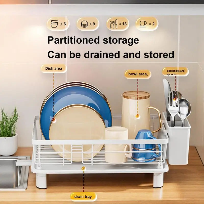 Space-Saving Dish Drying Rack with Removable Drainboard and Holders
