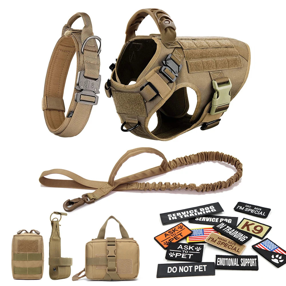 Tactical Dog Harness Set with Leash and Patches for Training