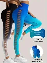 2 Pack US Local Women’s Gradient Hollow Out Yoga Pants High Waisted Tummy Control Buttocks Lift Athletic Leggings