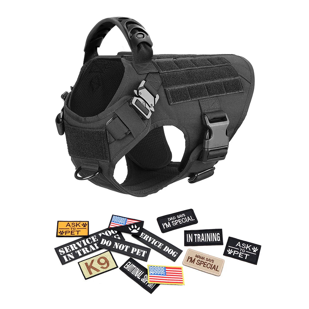 Tactical Dog Harness Set with Leash and Patches for Training