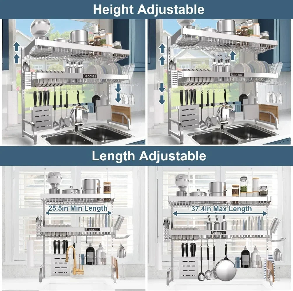 Over The Sink Stainless Steel Dish Drying Rack With Storage