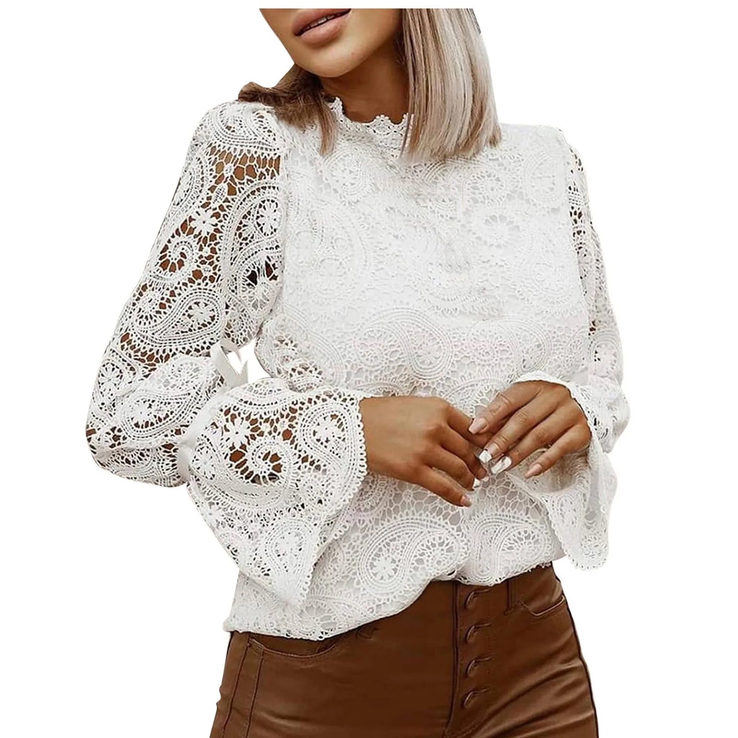 Spring Lace Blouse for Office Ladies Casual Fashion Top