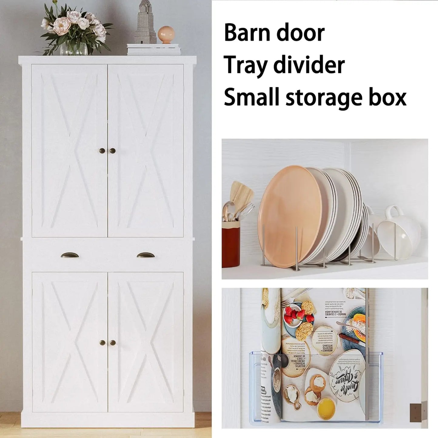 Stylish Freestanding Kitchen Pantry Storage Cabinet with Barn Doors