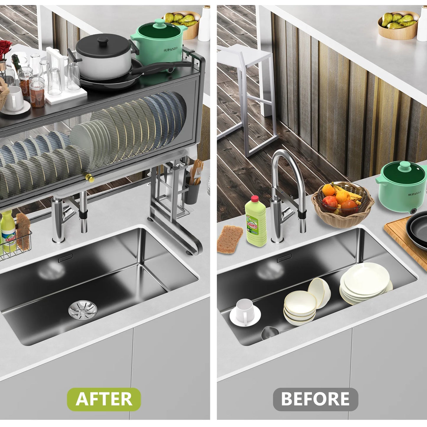 Over The Sink 3 Tier Dish Drying Rack For Kitchen