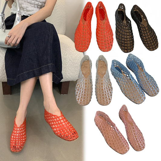 Women Jelly Flats Lightweight Breathable Slip-On Summer Sandals