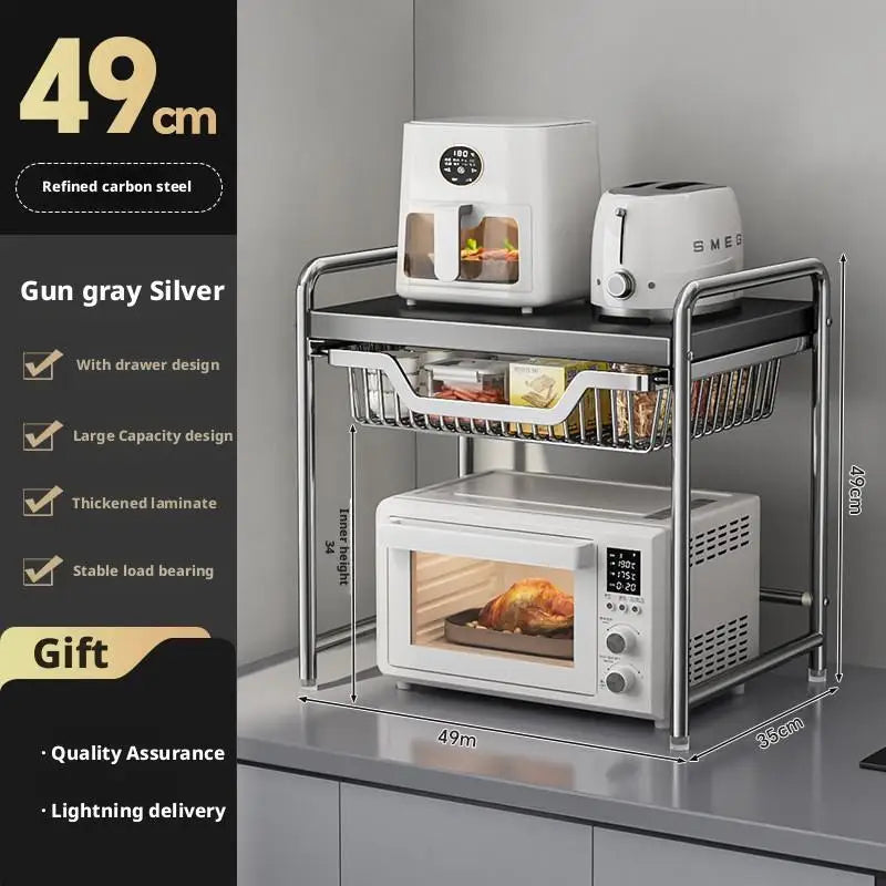 Kitchen Countertop Microwave Shelf Rack and Organizer Solution