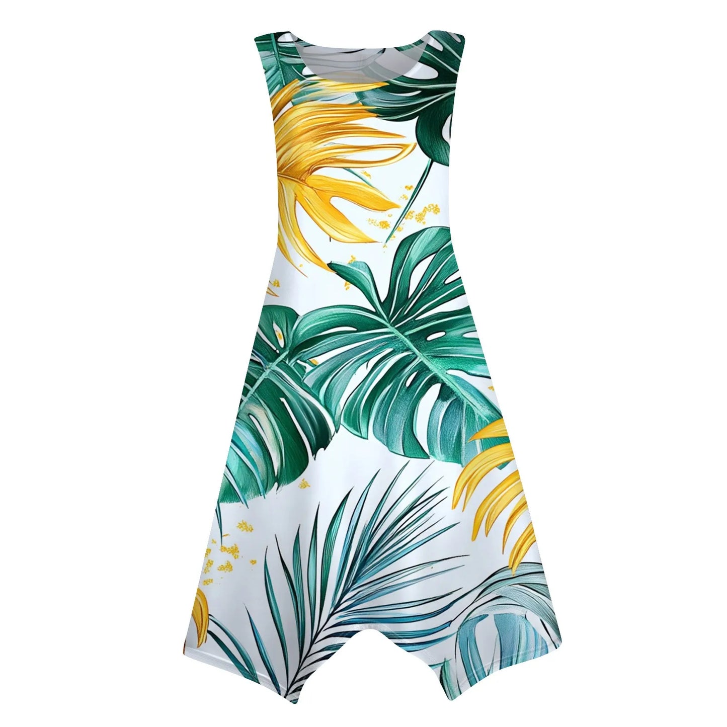 Floral Elegant Women's Casual Fashion Round Neck Sleeveless Print Irregular Hem Midi Dress Female Beach Vestidos Longos